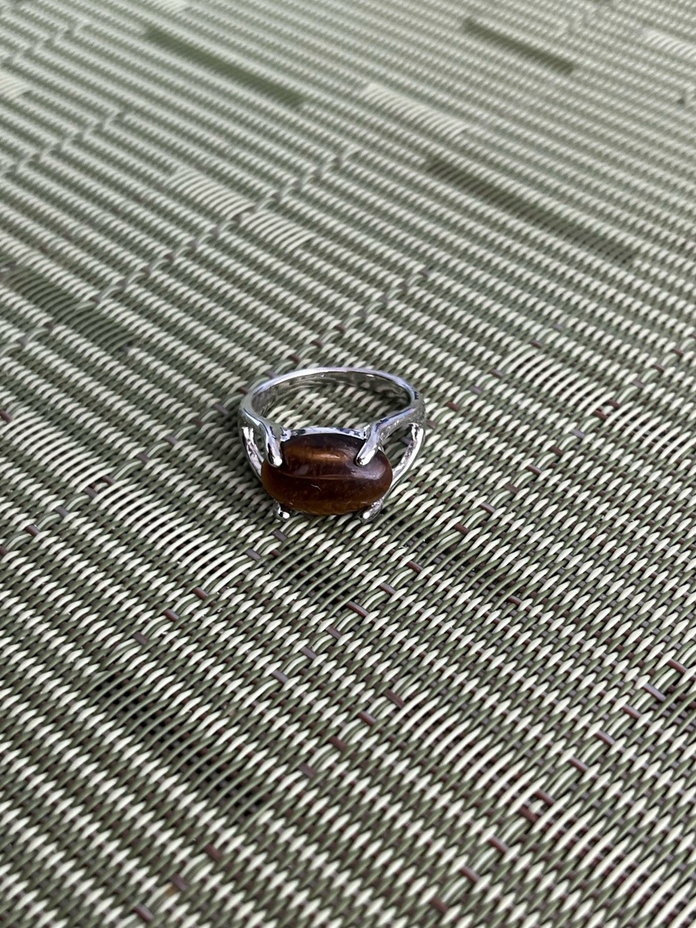 Silver Ring with Brown Oval Gemstone